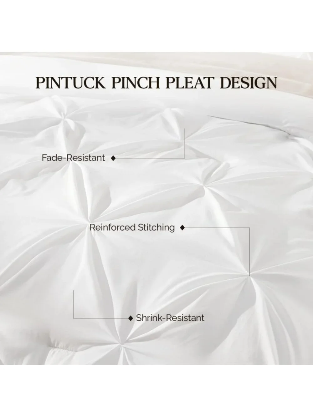 Luxurious Queen White Pinch Pleat Comforter Set - 3 Piece Bedding Ensemble